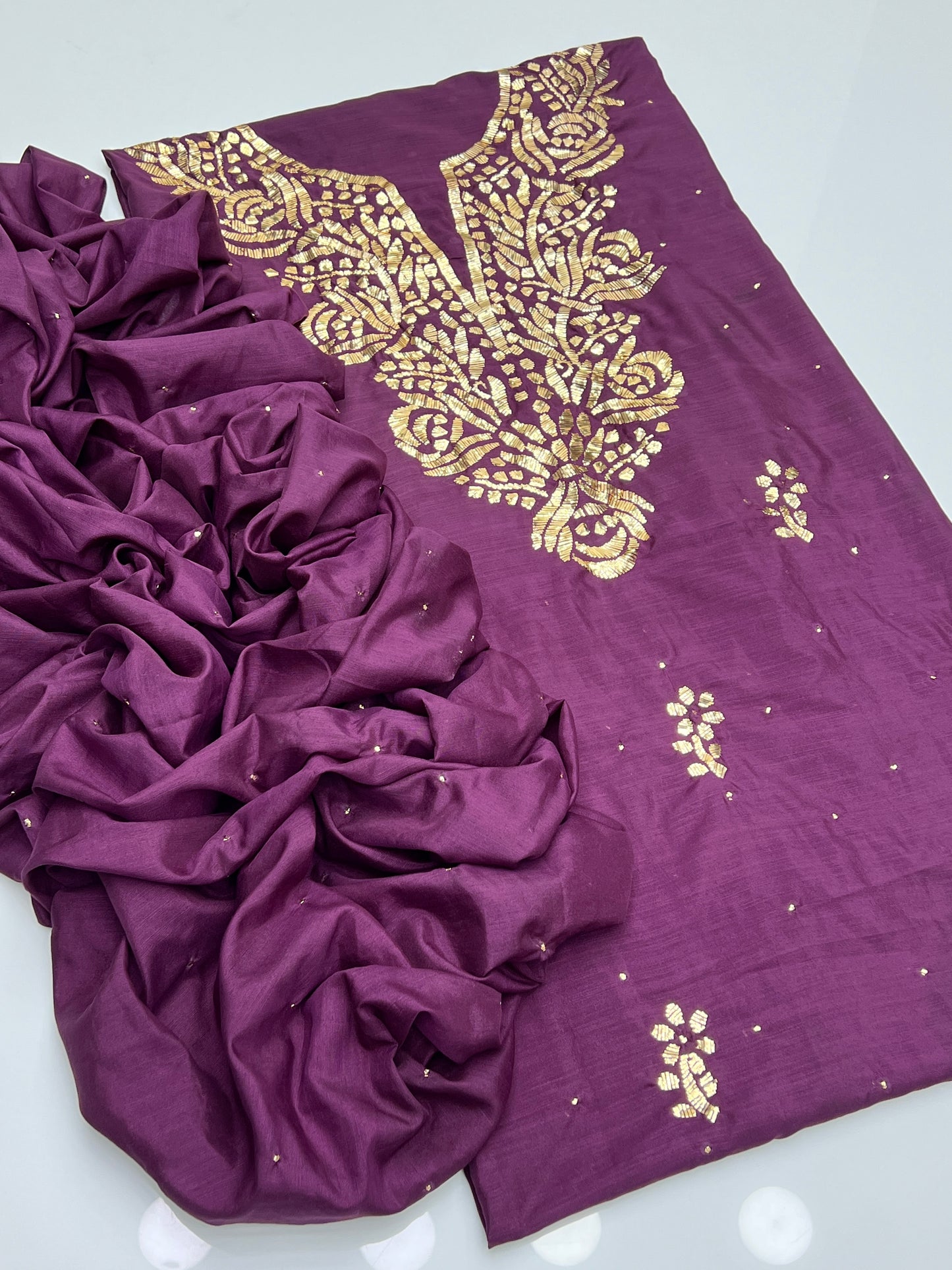 Indian Mukesh work on Soft Indian Raw Silk