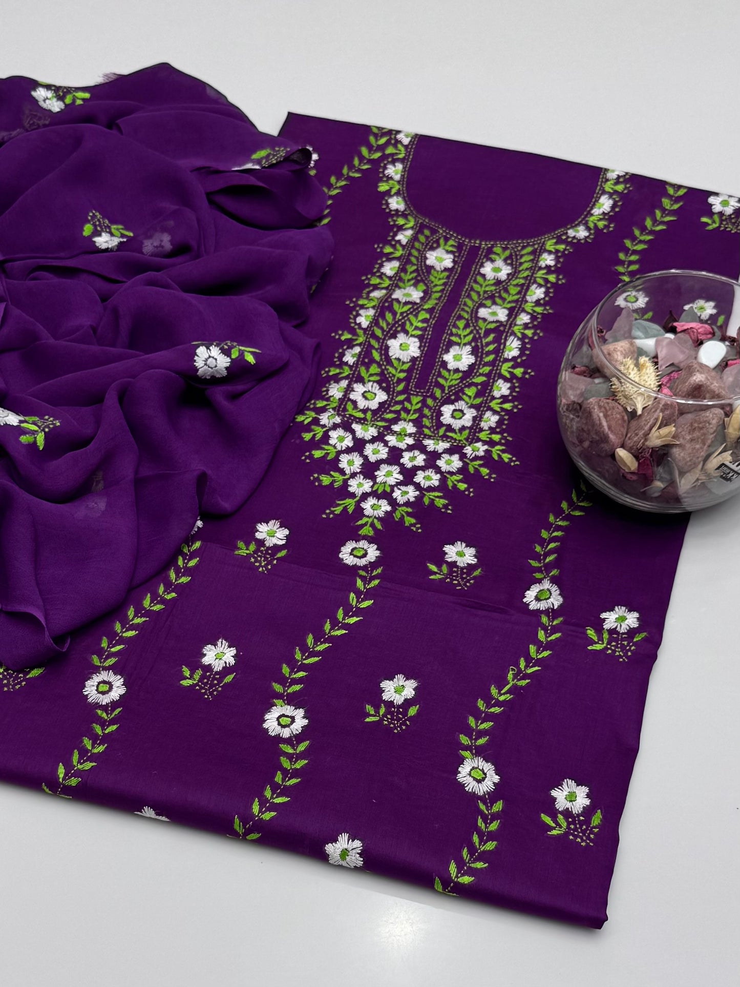 Handmade Multi Pakka Tanka With Mirror Work On Pure Gtm Lawn 3pc Suits