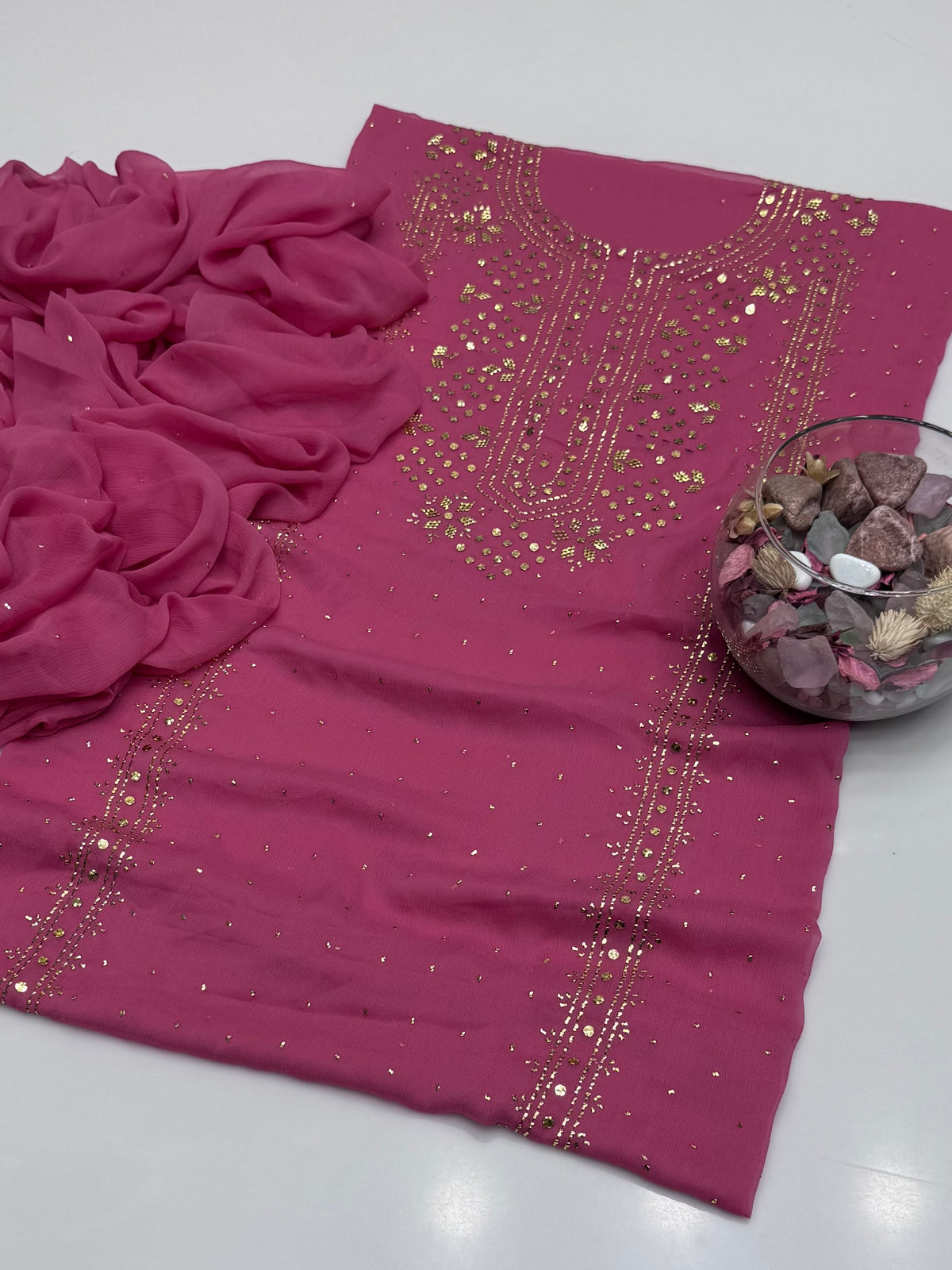 Handmade Golden Mukesh Work On Soft Krinkle Shifoon 2pc Dress 👗