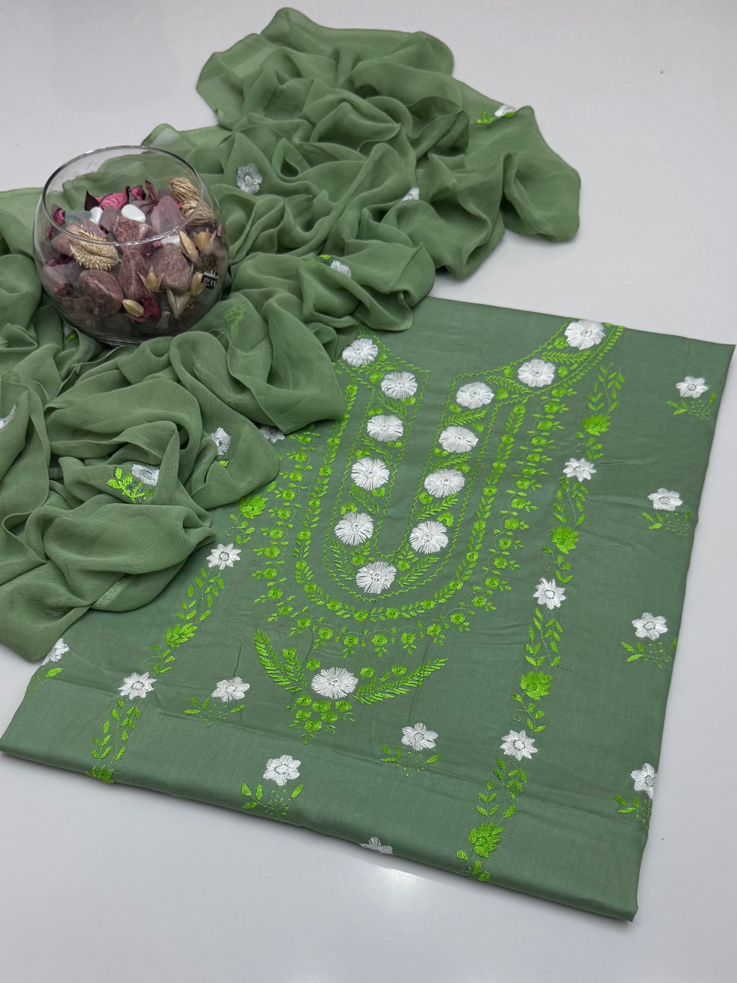 Handmade Multi Pakka Tanka With Mirror Work On Pure Gtm Lawn 3pc Suits