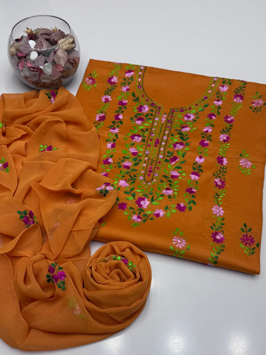 Handmade Multi Pakka Tanka With Mirror Work On Pure Gtm Lawn 3pc Suits
