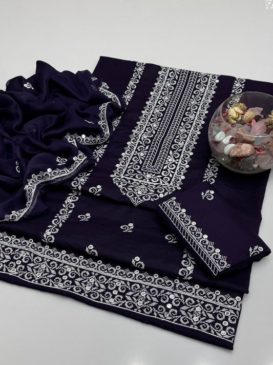 Computer Crosstich 9mm Embroidery On Pure Lawn 3pc Dress 👗