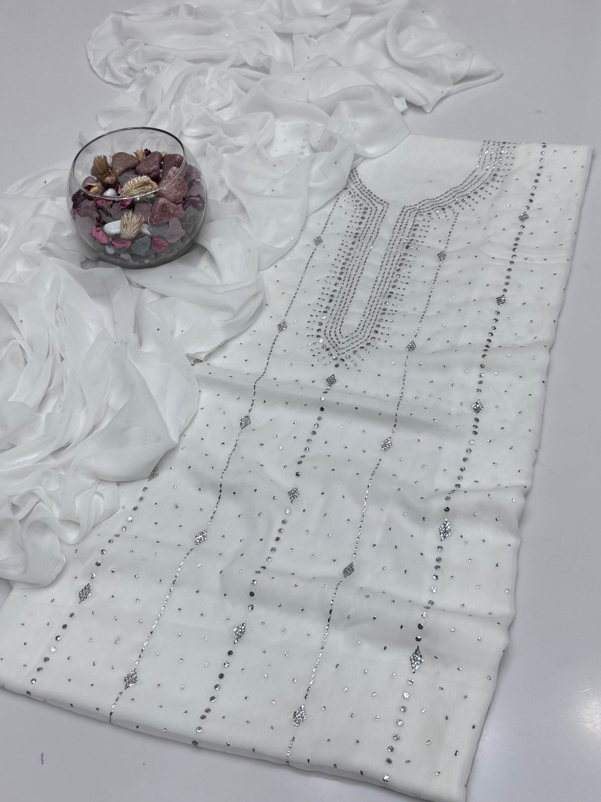 Handmade Barfi Mukesh On Soft Krinkle Shifoon 2pc Dress 👗