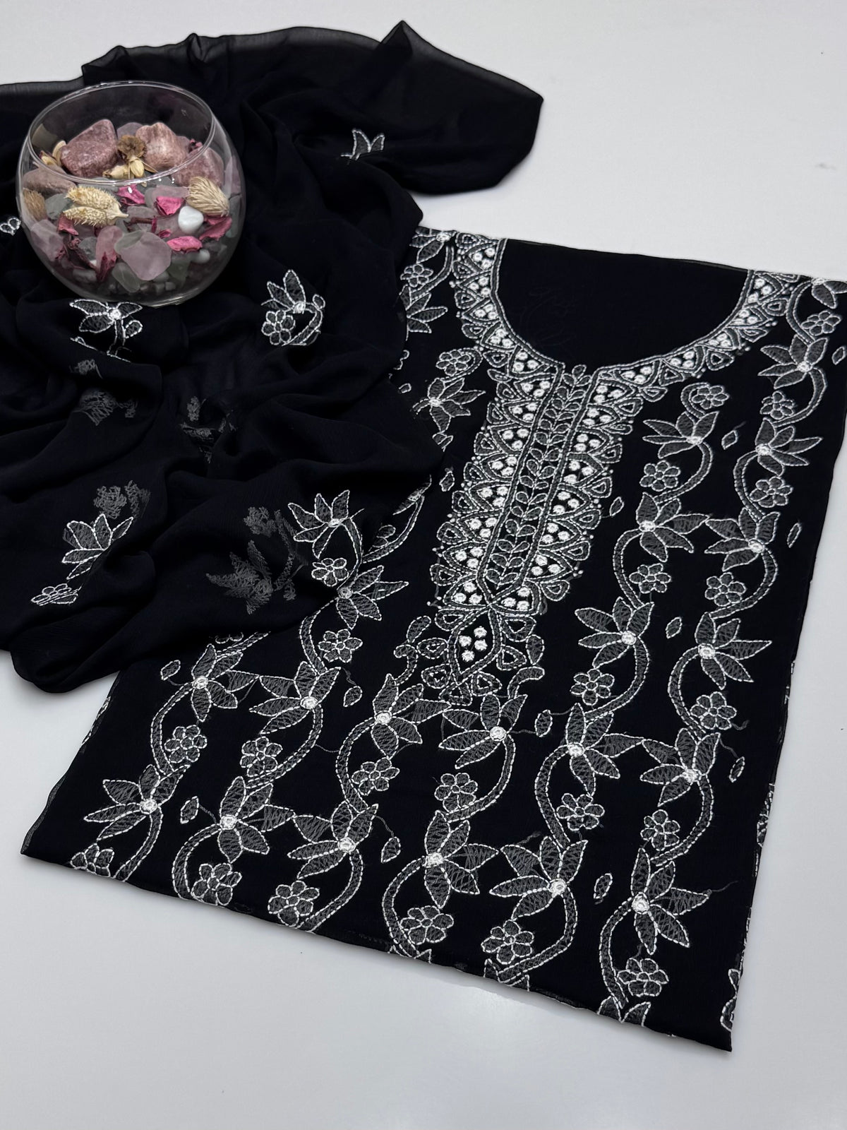 Handmade Shedow Tanka With Mirror Work On Soft Krinkle Shifoon 2pc Dress 👗