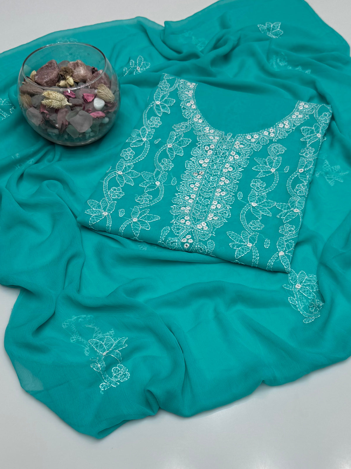 Handmade Shedow Tanka With Mirror Work On Soft Krinkle Shifoon 2pc Dress 👗