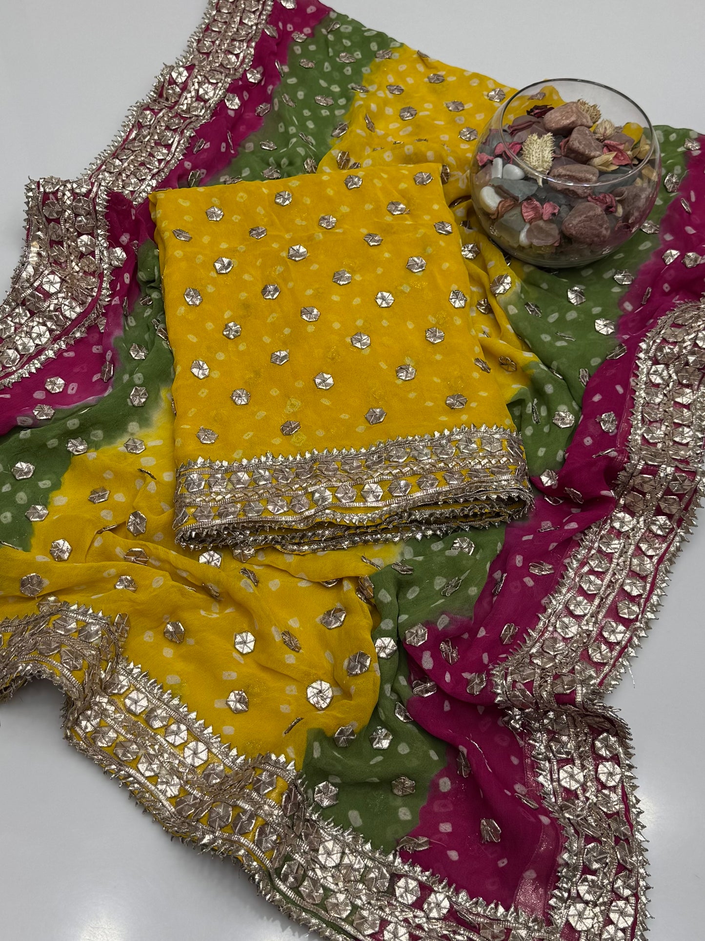 Handmade Chunri Akhrot Gotta On Bamber Shifoon 2pc Dress 👗
