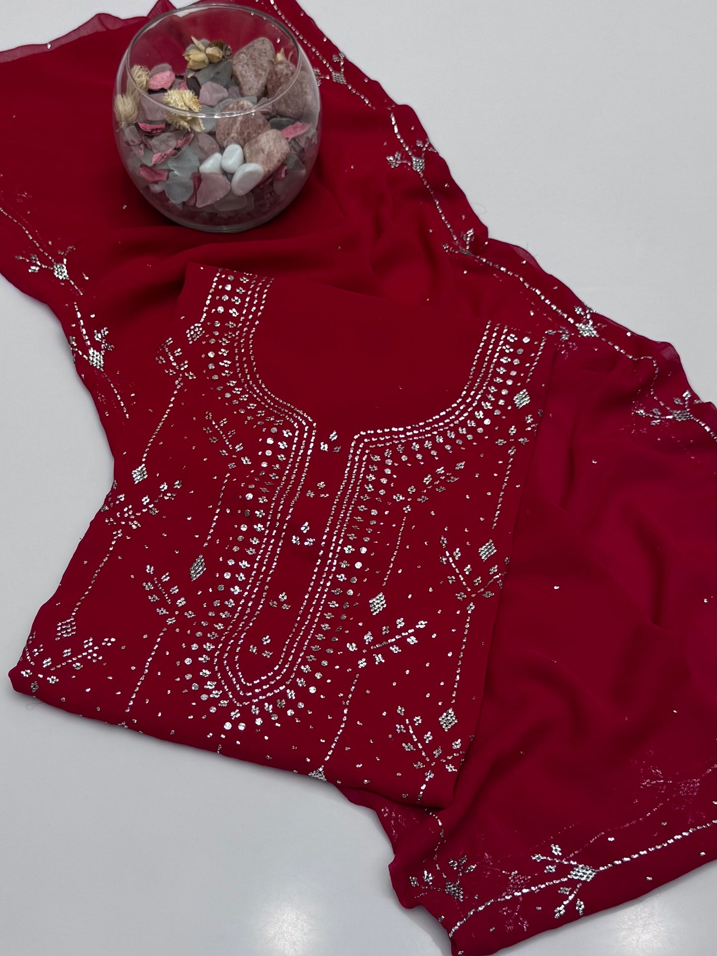 Handmade Button Barfi Mukesh Work On Soft Krinkle Shifoon 2pc Suit…