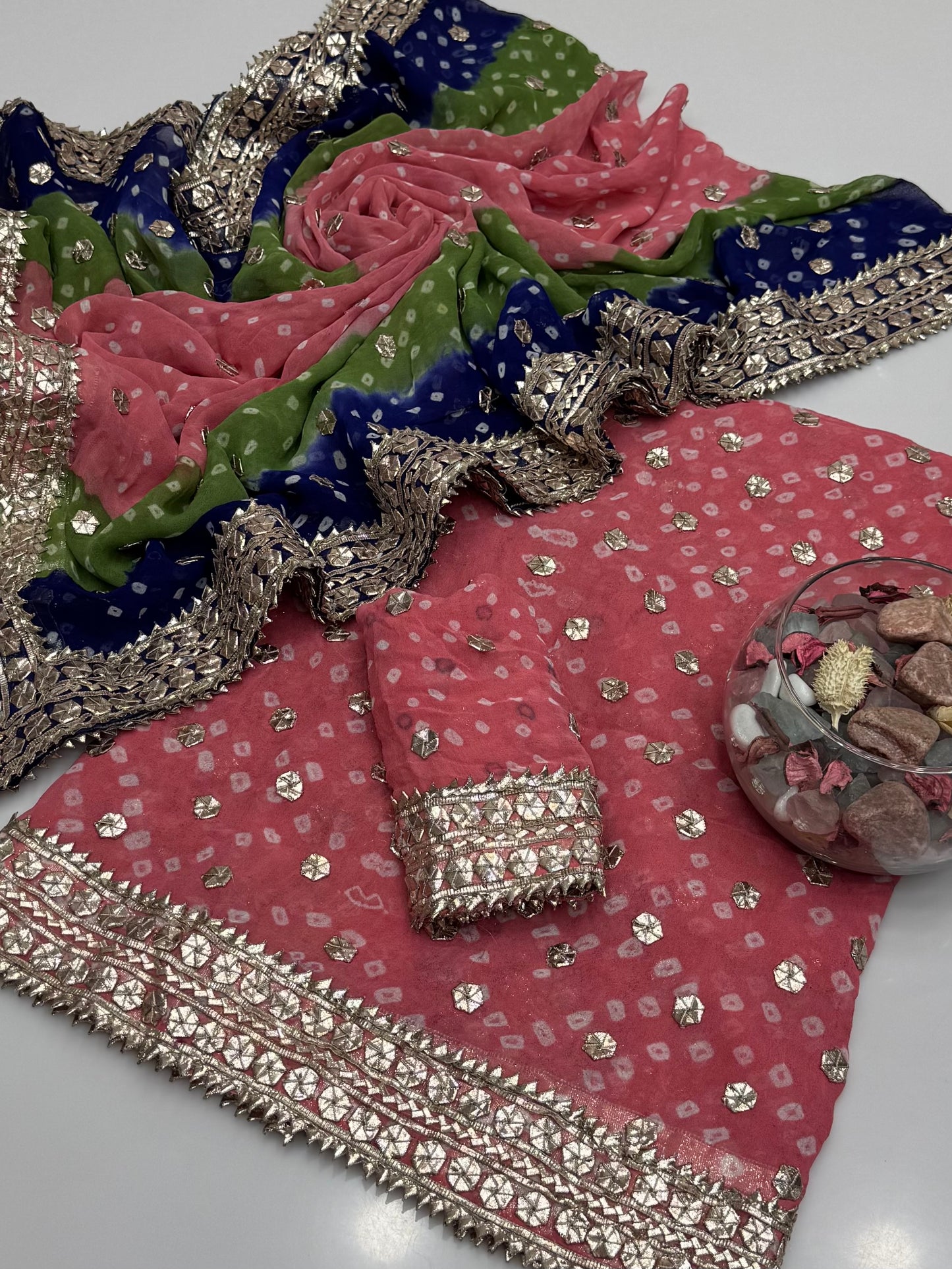 Handmade Chunri Akhrot Gotta On Bamber Shifoon 2pc Dress 👗