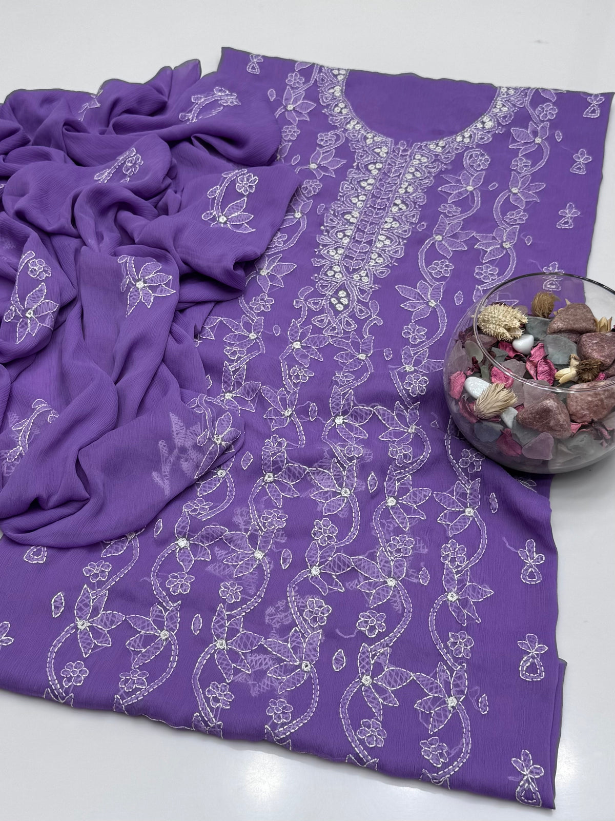 Handmade Shedow Tanka With Mirror Work On Soft Krinkle Shifoon 2pc Dress 👗