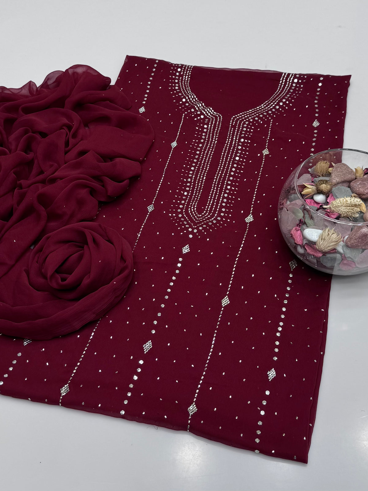 Handmade Barfi Mukesh On Soft Krinkle Shifoon 2pc Dress 👗