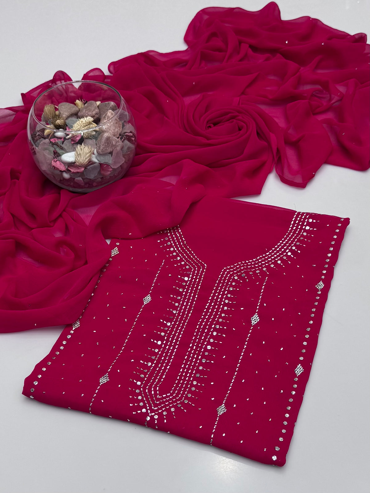 Handmade Barfi Mukesh On Soft Krinkle Shifoon 2pc Dress 👗