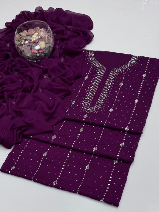 Handmade Barfi Mukesh On Soft Krinkle Shifoon 2pc Dress 👗