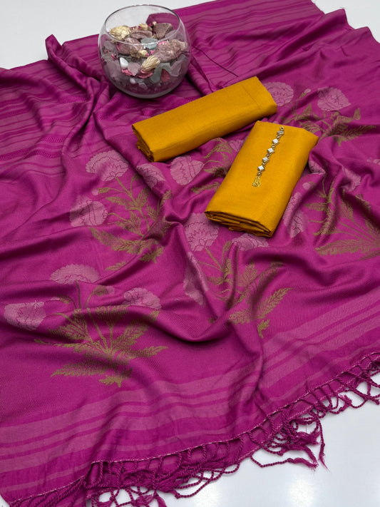 Winter’s Beautiful Pashmina Wool Shawl With Soft Dhanak Shirt Nd Trouser 3pc Dress 👗