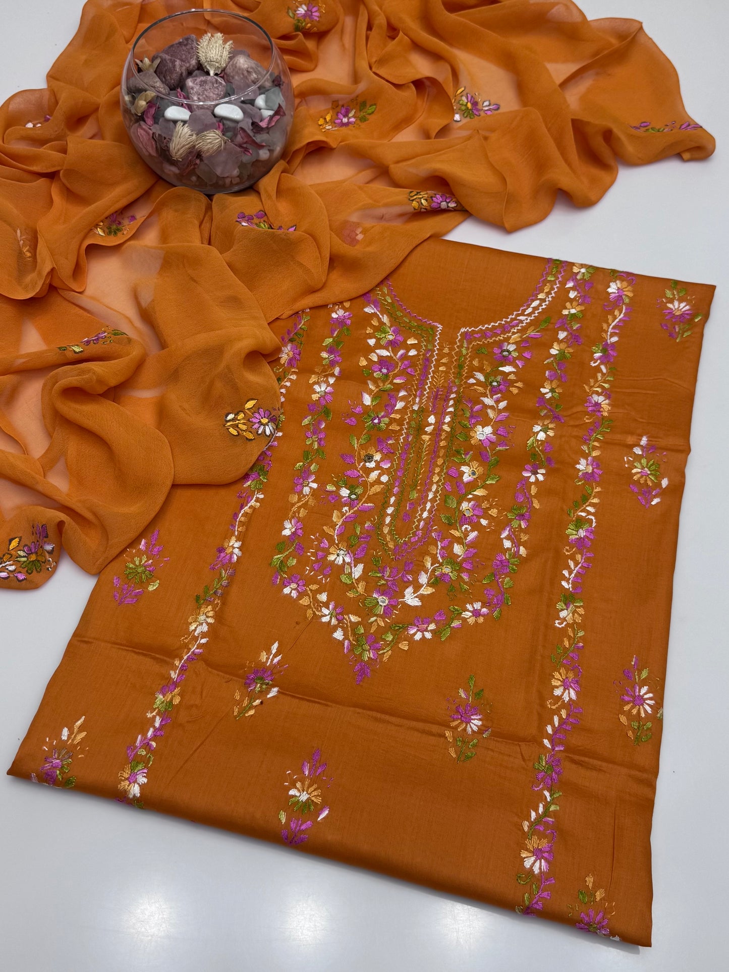 Handmade Multi Pakka Tanka With Mirror Work On Pure Gtm Lawn 3pc Suits