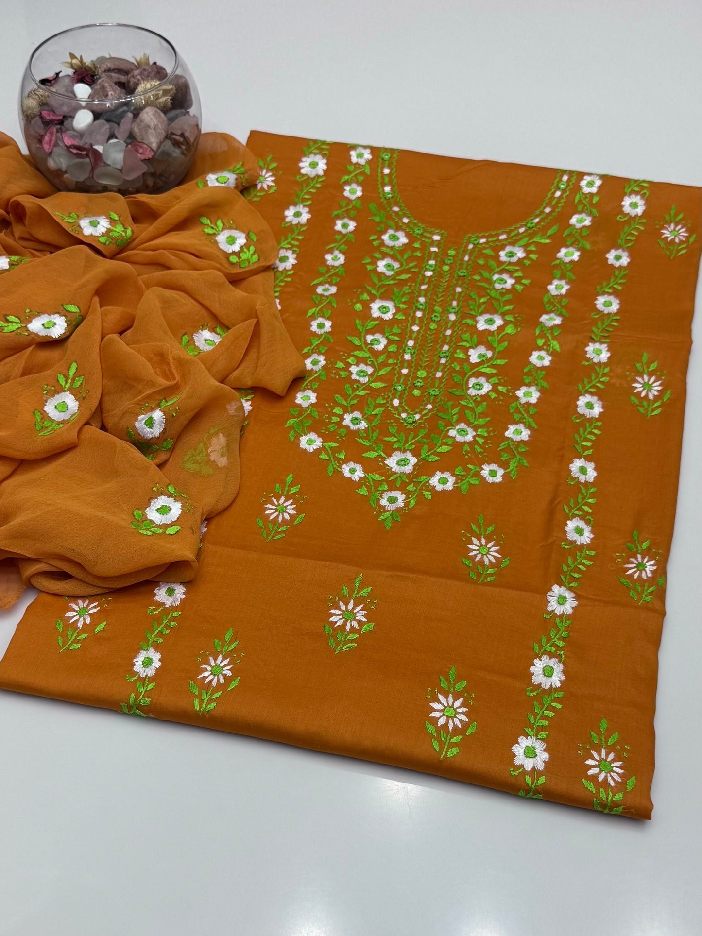 Handmade Multi Pakka Tanka With Mirror Work On Pure Gtm Lawn 3pc Suits