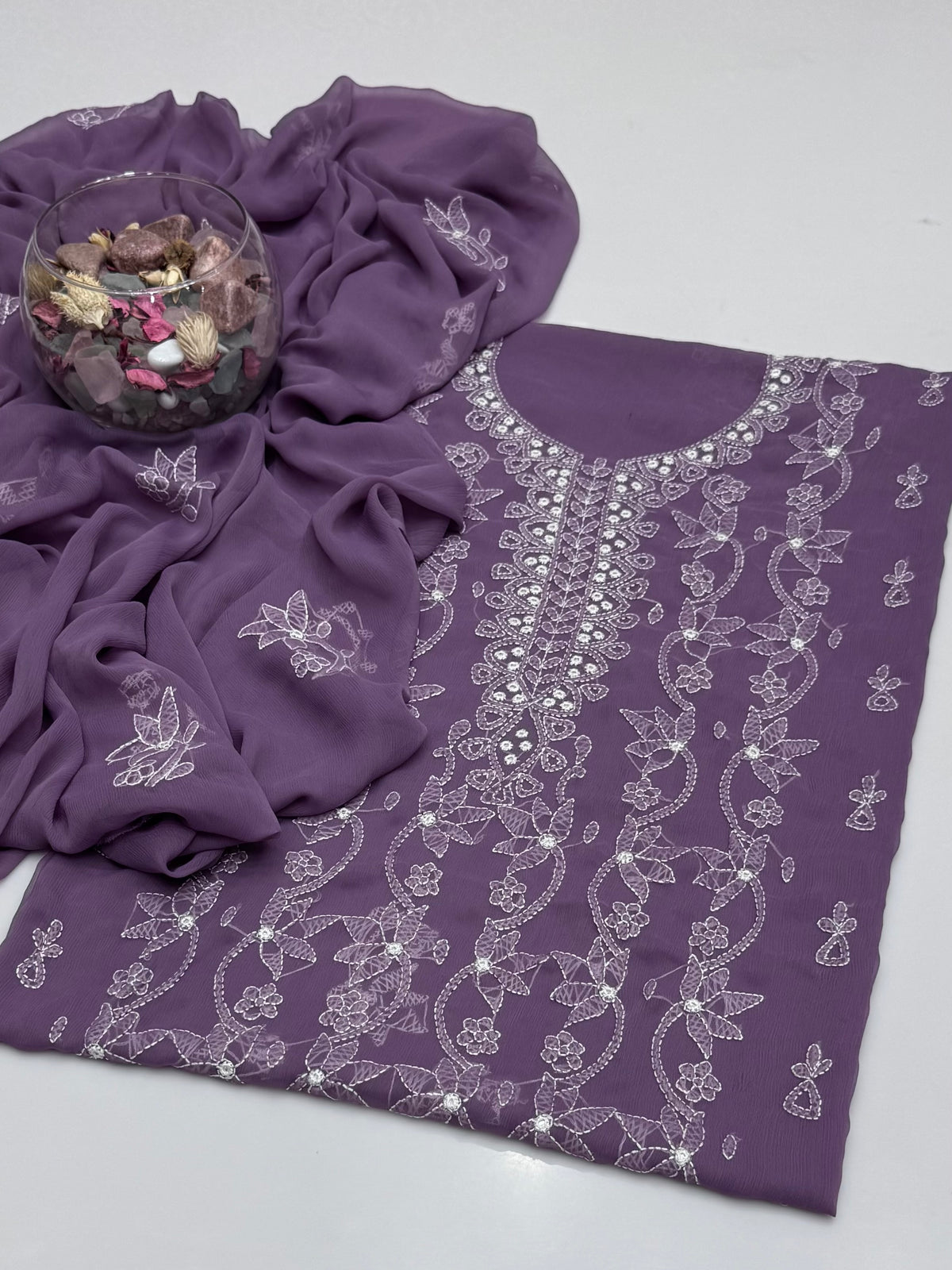 Handmade Shedow Tanka With Mirror Work On Soft Krinkle Shifoon 2pc Dress 👗
