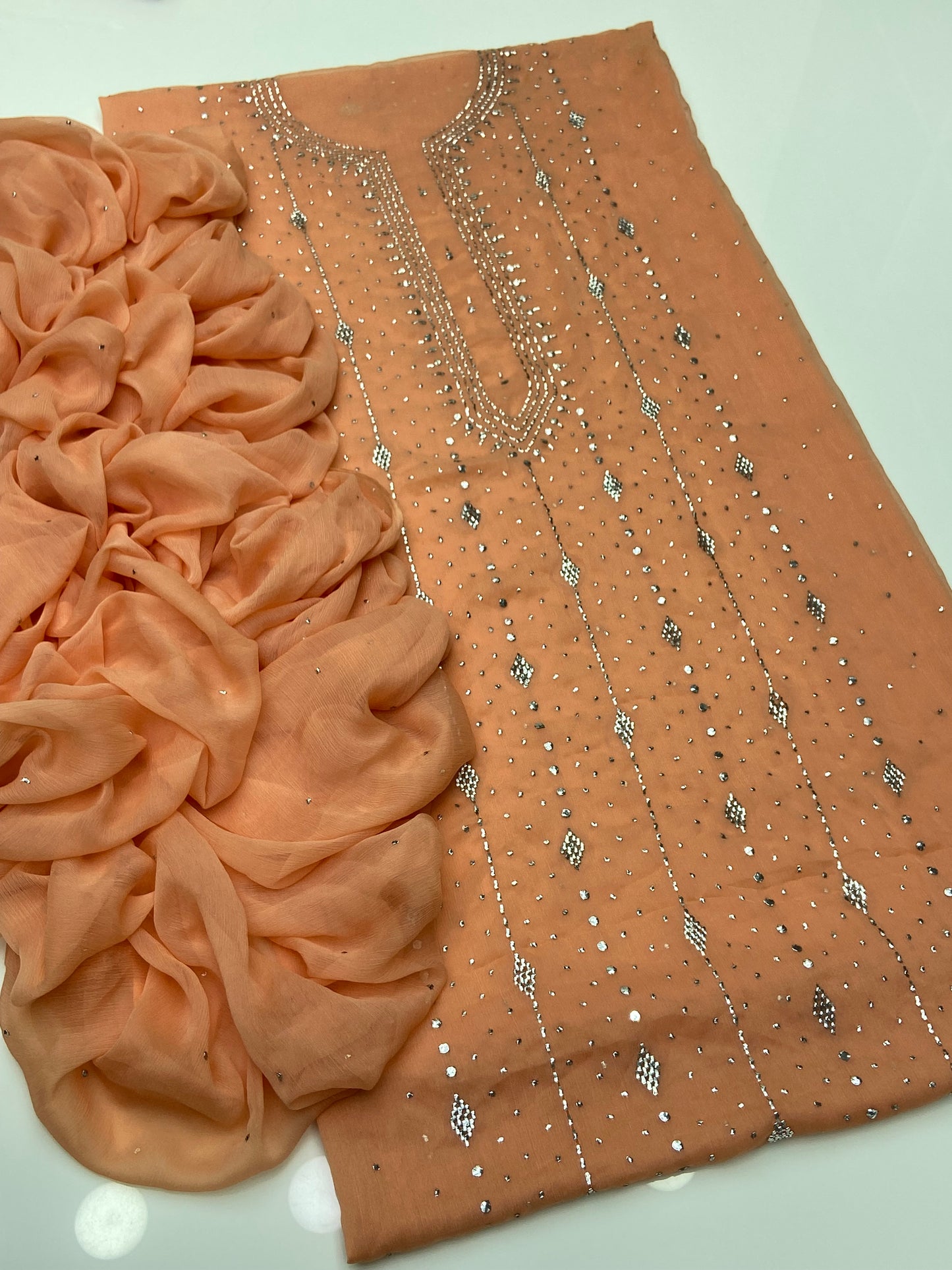 Barfi Mukesh Work On Soft Krinkle Shifoon 2pc Dress 👗