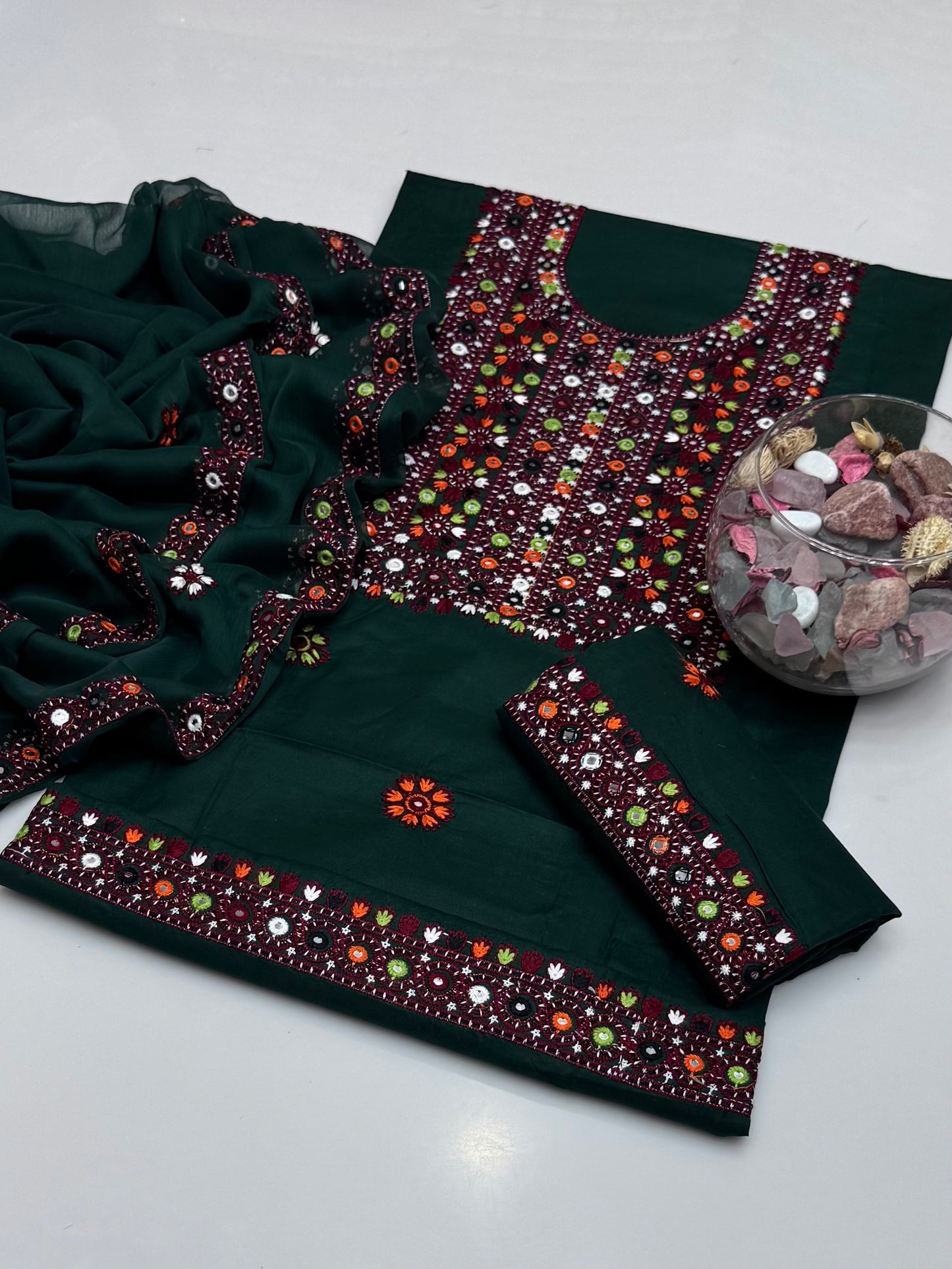 Computer Balochi Embroidery On Pure Lawn 3pc Dress 👗
