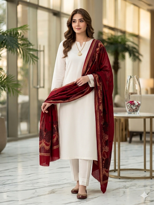 Pure Gtm Lawn Suit With Pure Lawn Brosha Jacquard Shawl 3pc Dress 👗