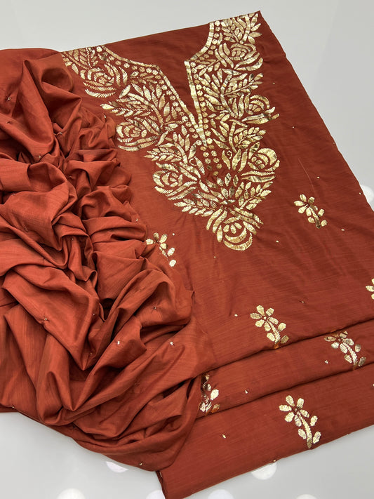 Indian Mukesh work on Soft Indian Raw Silk