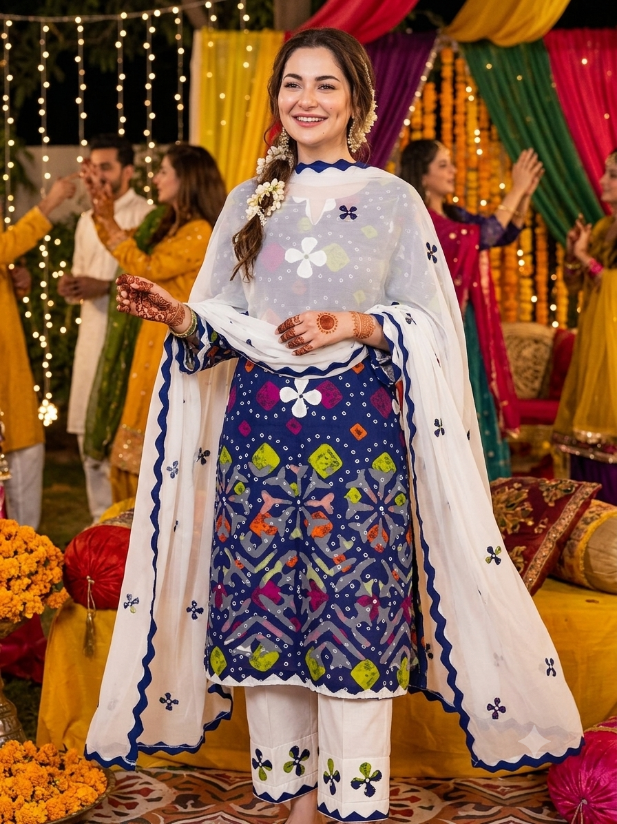 Handmade Applic On Chunri Print Pure Lawn 3pc Dress 👗